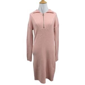 Boston Proper Sweater Dress Women XXS 2XS Pink Half Zip Collar Long Sleeve Knit